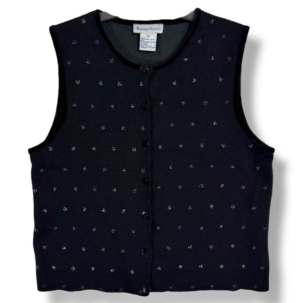 Vintage Robert Scott Beaded Vest Top Size L 100% Wool & Velvet Whimsigoth‎ Fairy